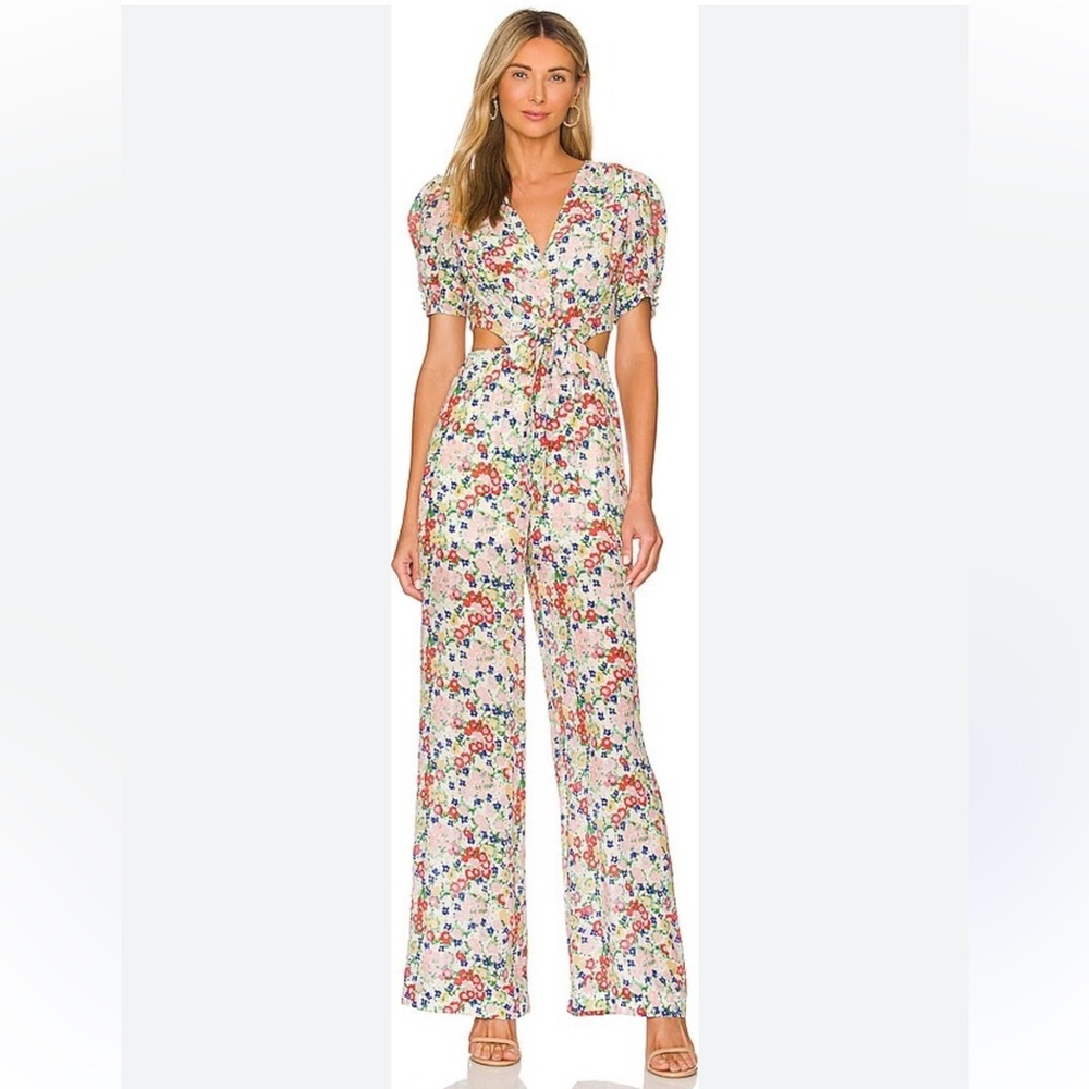 NWT Saloni Lea silk floral front twist cut out jumpsuit Size 0